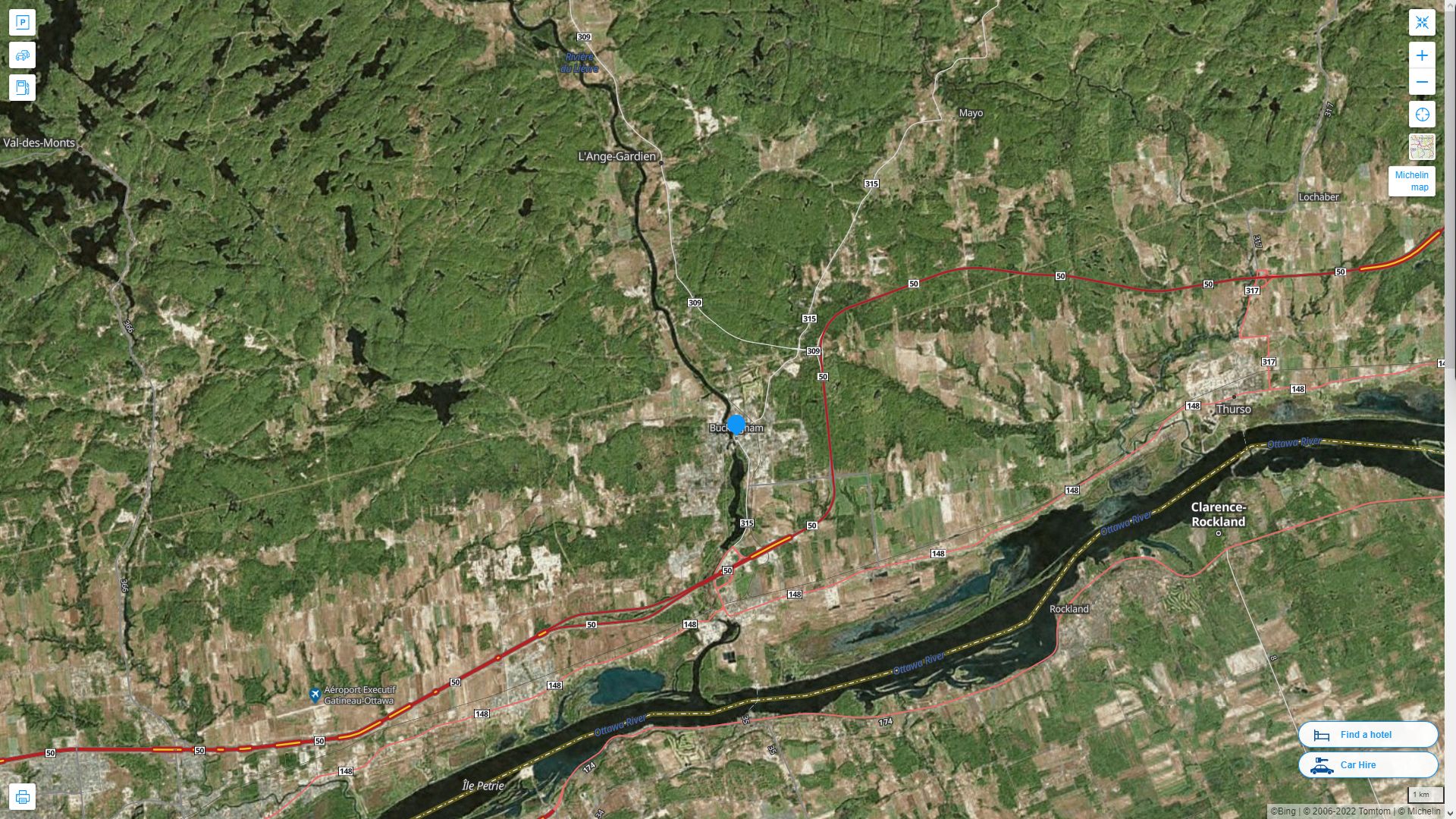 Buckingham Canada Autoroute et carte routiere avec vue satellite
